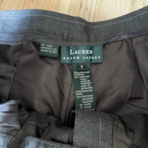 Y2k Ralph Lauren 100% Wool Lined Grey Pin Striped Pleated Pants size 8 Cuffed - Picture 4 of 7